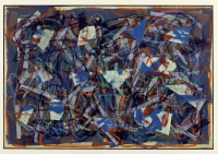 Collage, Ölkreide auf Zeitungspapier, 56 x 80 cm