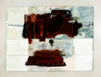 Ölfarbe auf Rückseite von Stofflandkarte, 80 x 107 cm 
